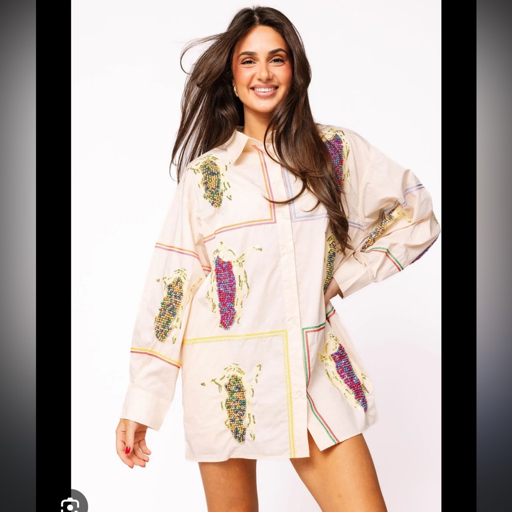 Queen of Sparkles Corn 🌽 Embroidered Shirt Dress